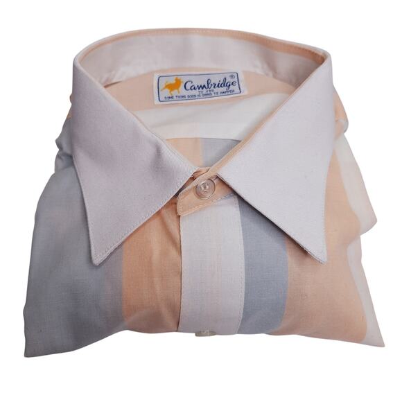 Vintage 60s Cambridge Men's Button Down Shirt Large Pastel Stripe Collared - Picture 1 of 10